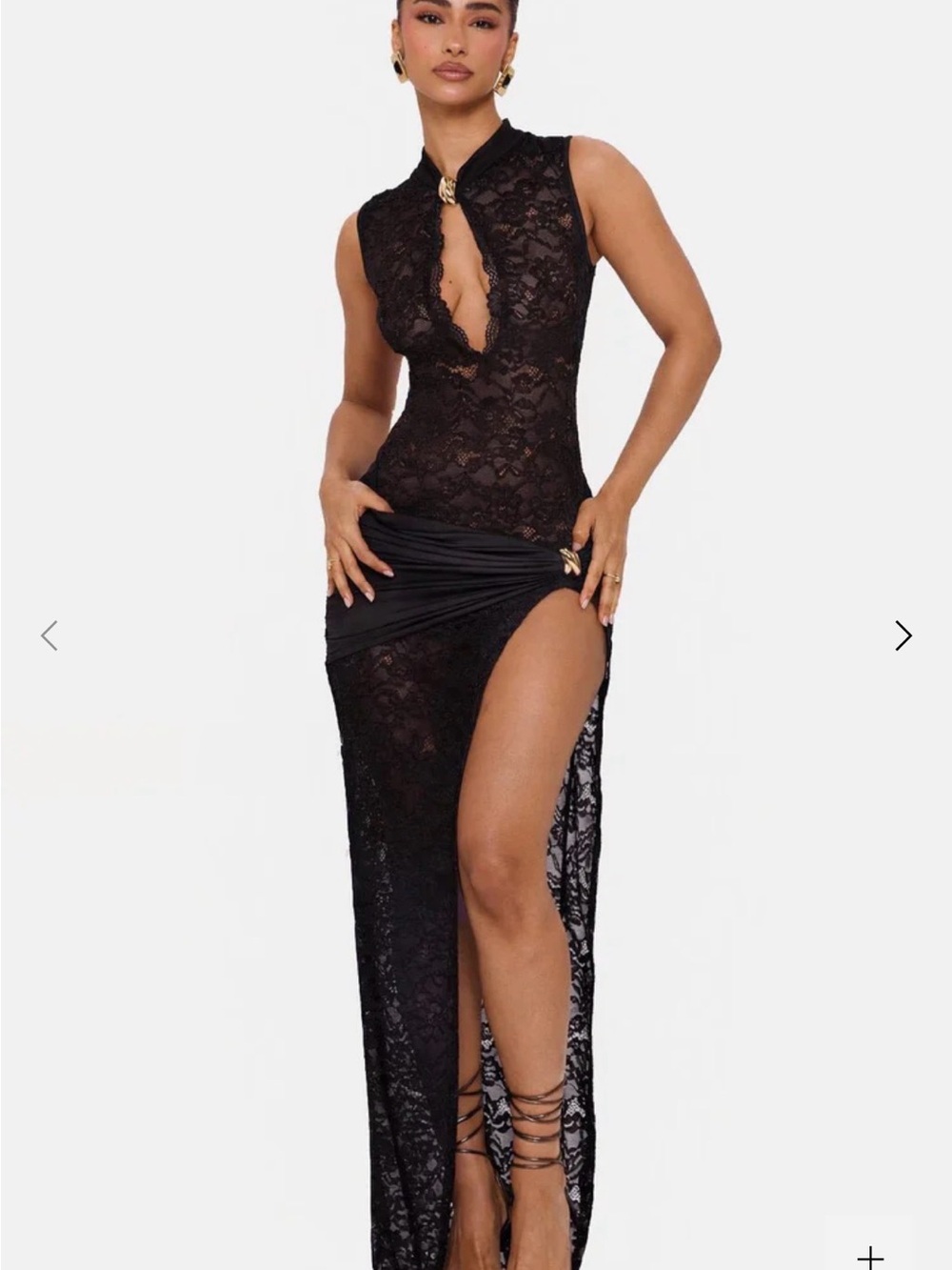 Elegant Black Lace Maxi Dress with High Slit